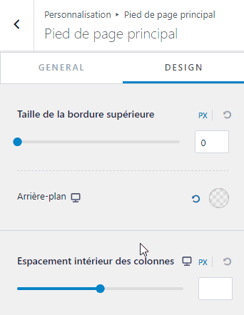 Onglet Design du pied de page