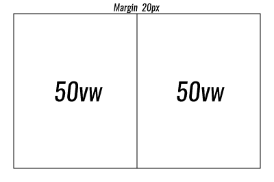 Margin 20px et 2 colonnes a 50 vw