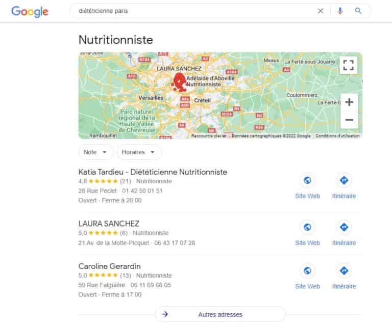 référencement SEO d'une diététicienne de Paris