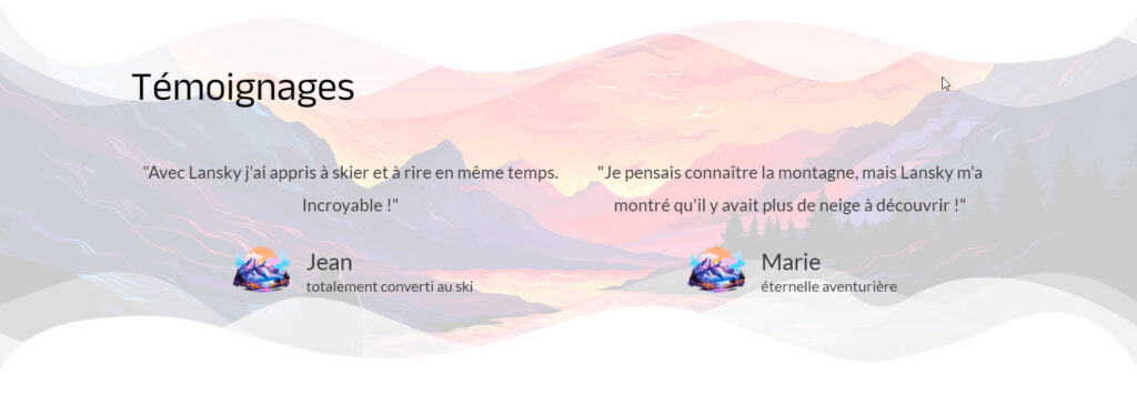 Section témoignages site de montagne