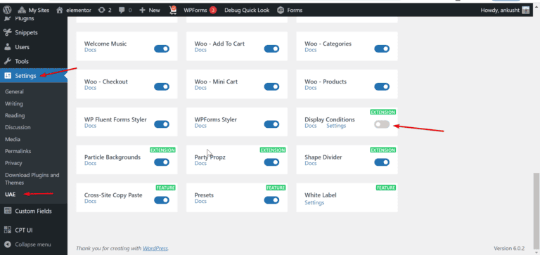 bug UAE Ultimate Addons for Elementor display conditions