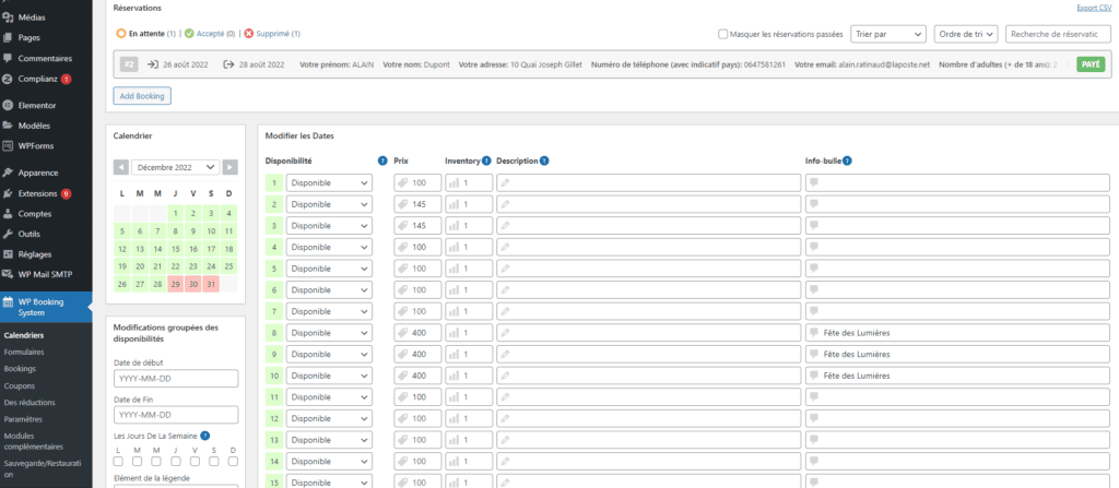 WP Booking System, plugin WordPress de réservation (location de ...