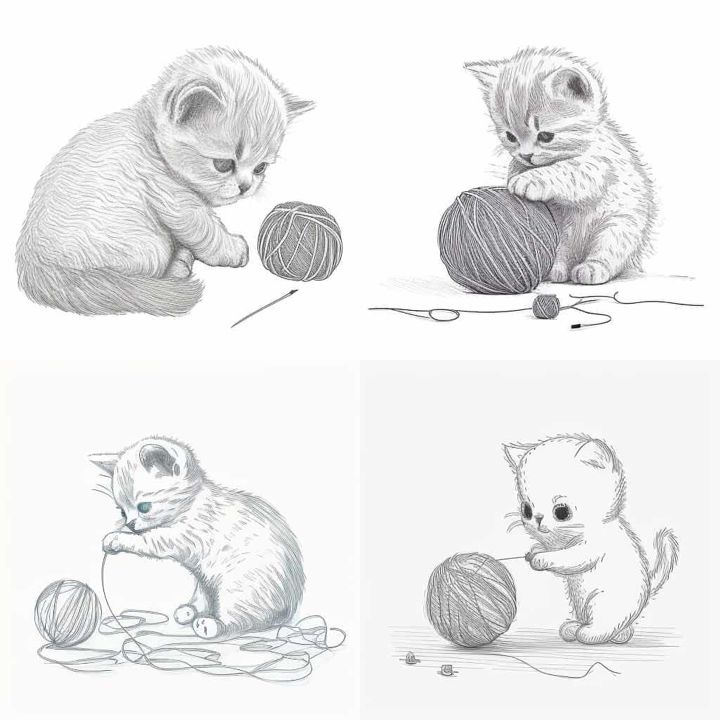 Dessin d'un petit chat jouant avec une balle