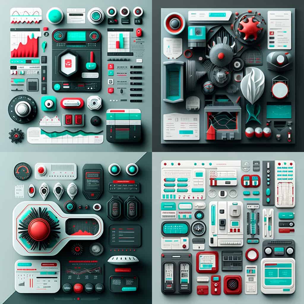 Midjourney design interface web ux ui gris rouge turquoise