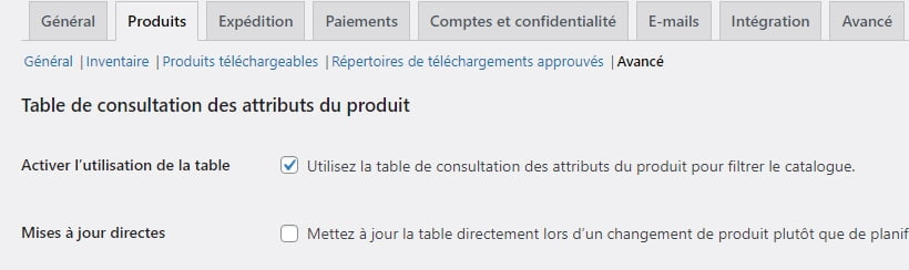 Réglages WooCommerce - Avancé