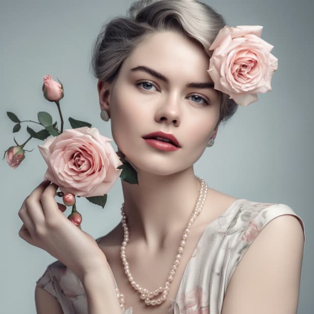 Photographie fashion femme et roses dans les cheveux