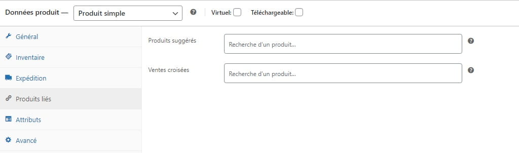 WooCommerce Produit simple Produits liés