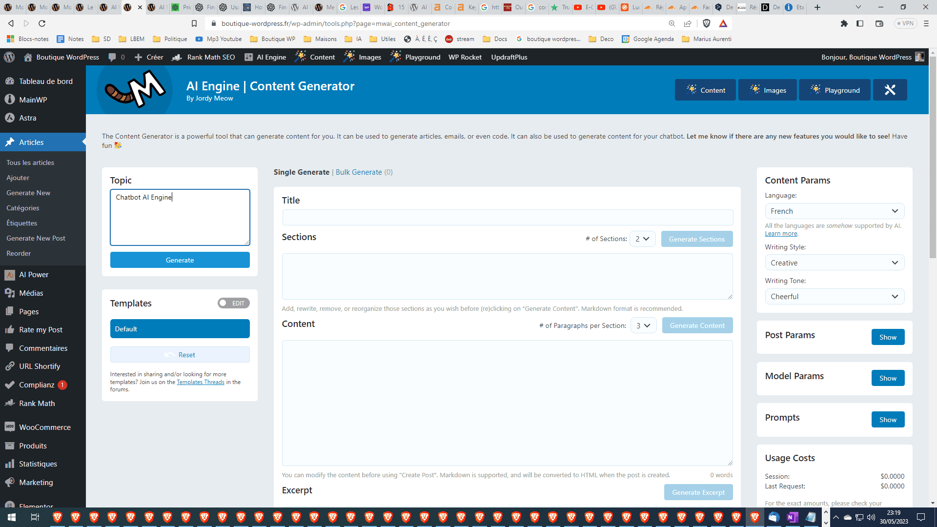 AI Engine - Interface d'édition du générateur d'articles