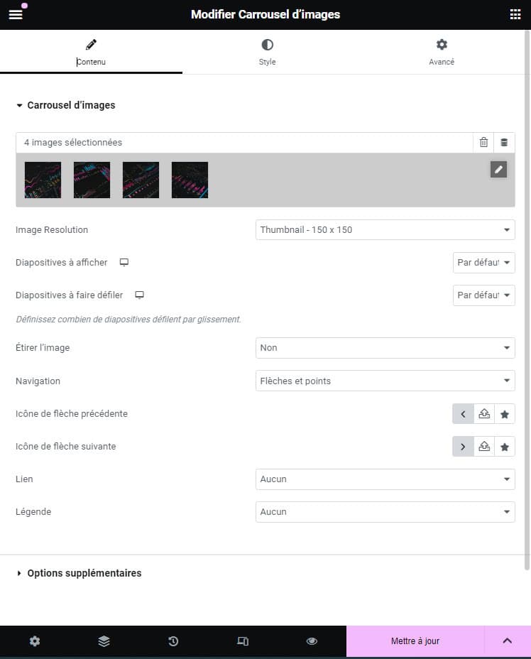 Choix des images du carrousel