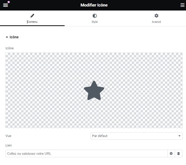 Les réglages du widget Icône sur Elementor