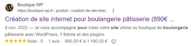 Affichage d'un de mes services de création de site web dans Google le 21 mars 2024