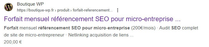 Affichage d'un de mes services de référencement SEO dans Google le 21 mars 2024