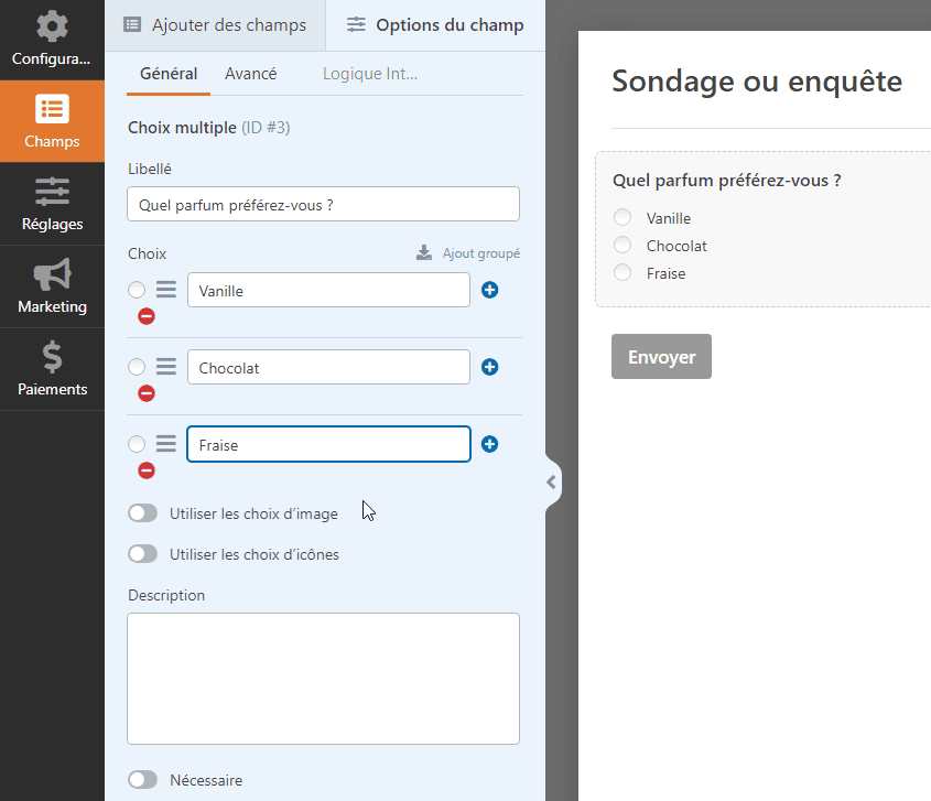 Choix multiples WP Forms