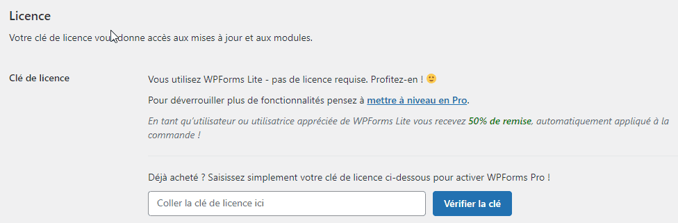 Clé de licence Pro WP Forms