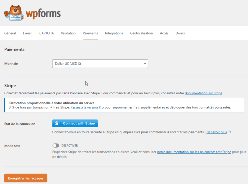 Configuration des paiements WP Forms