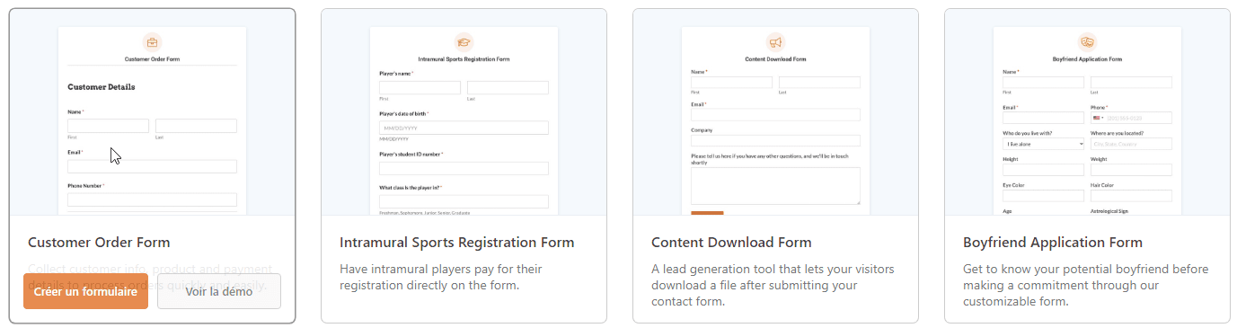 Modèles de formulaires WP Forms