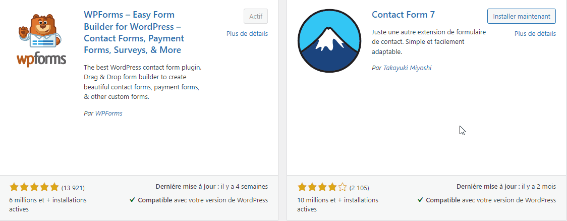 WP Forms et Contact Form 7