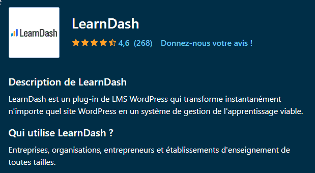 Avis client sur LearnDash