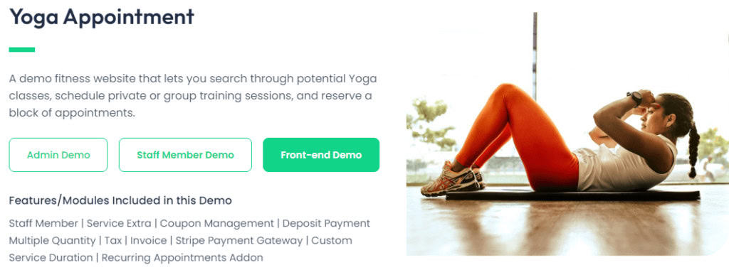 Démo de site de yoga BookingPress