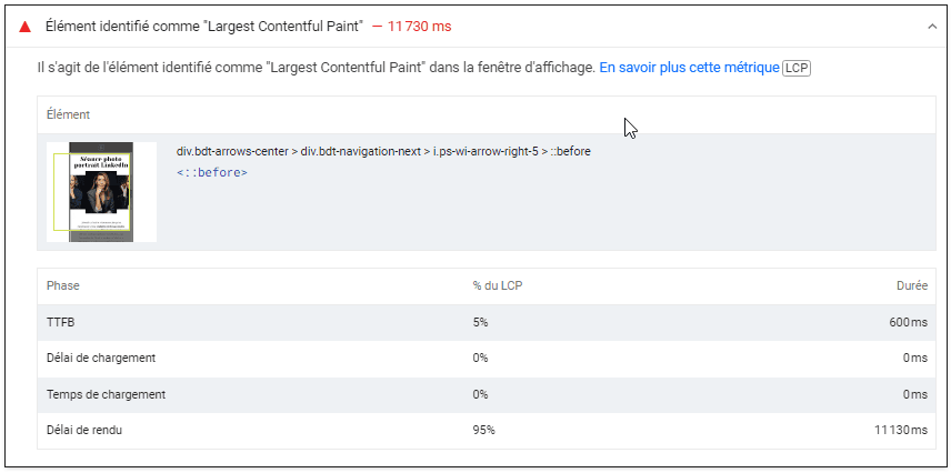 Elément identifié comme Largest Contentful Paint