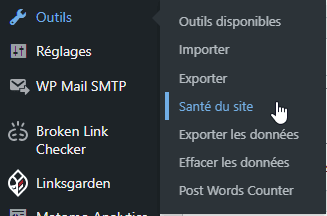 Etat de santé du site WordPress