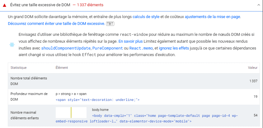Evitez une taille excessive de DOM